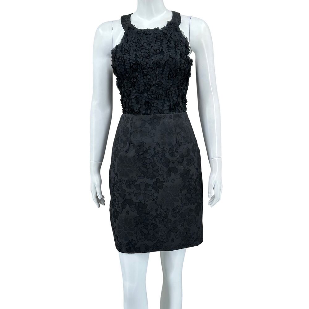 The Odells Anthropologie Dress Womens 6 Black Rosebud Pencil Metallic Floral LBD